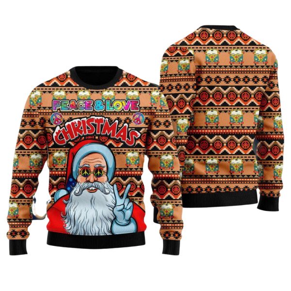 Hippie Santa Claus Peace And Love Ugly Christmas Sweater For Men & Women Christmas Gift Sweater Jezsport.com