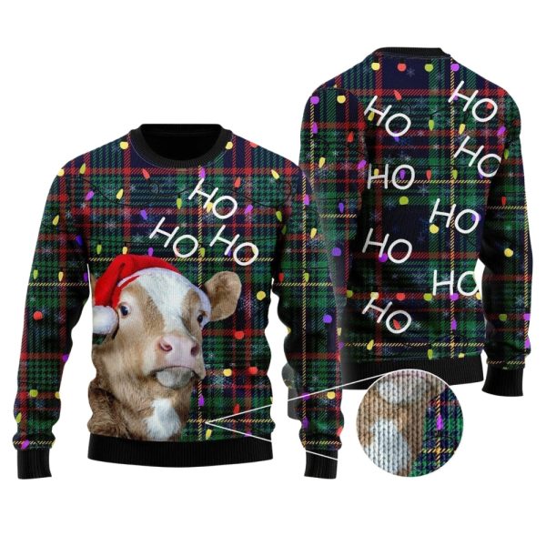 Ho Ho Ho Cow Christmas Tree Ugly Christmas Sweater For Men & Women Christmas Gift Sweater Jezsport.com