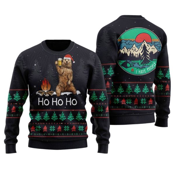 Ho Ho Ho Bear Drinking Beer Ugly Christmas Sweater For Men & Women Christmas Gift Sweater Jezsport.com