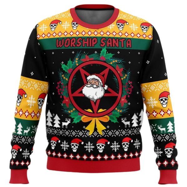 Worship Santa Ugly Christmas Sweater For Men & Women Christmas Gift Sweater Jezsport.com