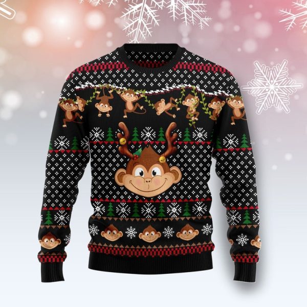 Funny Monkey Ugly Christmas Sweater For Men & Women Christmas Gift Sweater Jezsport.com