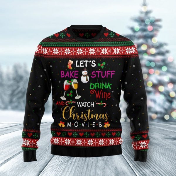 Drink Wine and Watch Christmas Movie Ugly Christmas Sweater For Men & Women Christmas Gift Sweater Jezsport.com