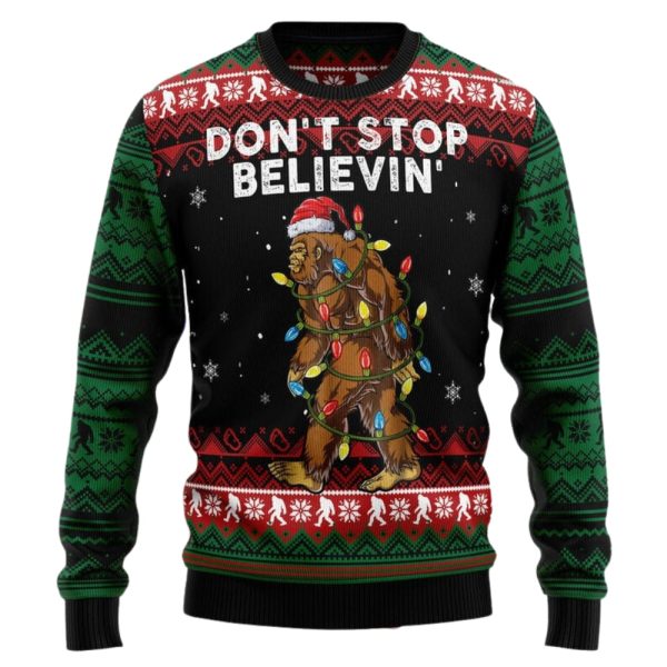 Bigfoot Don‘t Stop Believing Ugly Christmas Sweater For Men & Women Christmas Gift Sweater Jezsport.com