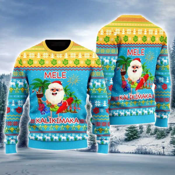 Hawaiian Santa Mele Kalikimaka Ugly Christmas Sweater For Men & Women Christmas Gift Sweater Jezsport.com