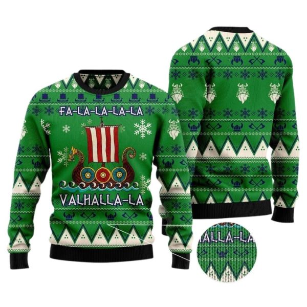 Viking Boat Valhalla La La Ugly Christmas Sweater For Men & Women Christmas Gift Sweater Jezsport.com