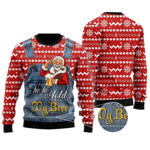 Ho Ho Hold My Beer Santa Ugly Christmas Sweater For Men & Women Christmas Gift Sweater Jezsport.com