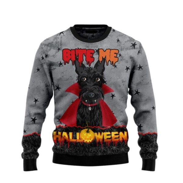 Scottish Terrier Bite Me Ugly Christmas Sweater For Men & Women Christmas Gift Sweater Jezsport.com