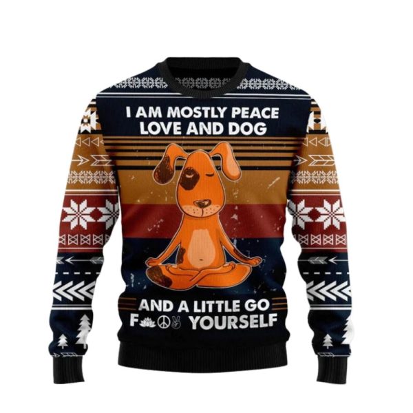 Peace Love And Dog Vintage Ugly Christmas Sweater For Men & Women Christmas Gift Sweater Jezsport.com