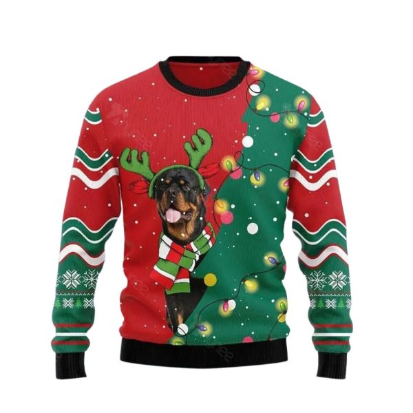 Rottweiler Christmas Tree Ugly Christmas Sweater For Men & Women Christmas Gift Sweater Jezsport.com