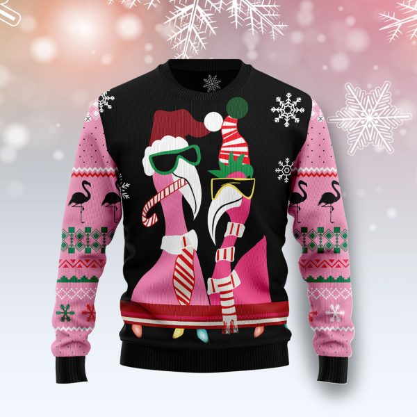 Candy Cane Flamingo Ugly Christmas Sweater Jezsport.com