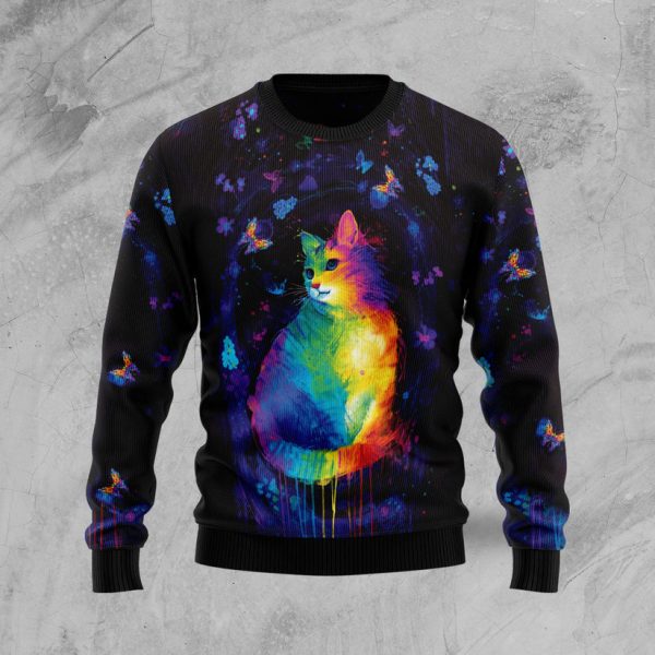 Cat Colorful Ugly Christmas Sweater Jezsport.com