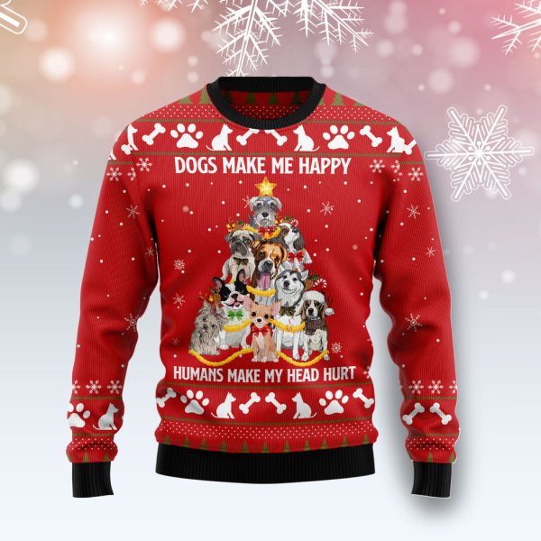 Dogs Make Me Happy Ugly Christmas Sweater, Christmas Gift Jezsport.com