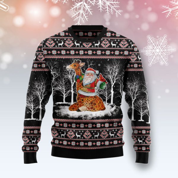 Giraffe Santa Claus Ugly Christmas Sweater Jezsport.com