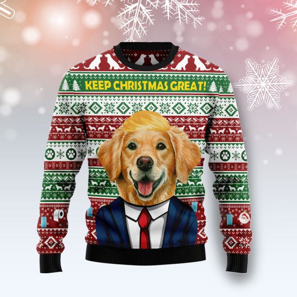 Golden Retriever Keep Christmas Great Ugly Christmas Sweater Jezsport.com