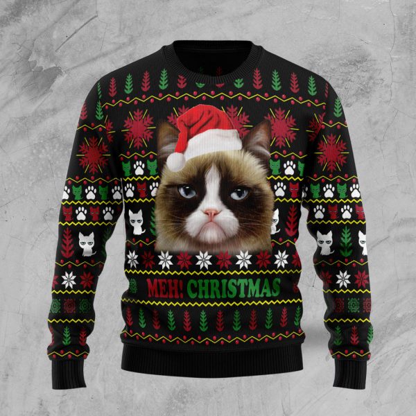 Grumpy Cat Meh Ugly Christmas Sweater, Christmas Gift Jezsport.com