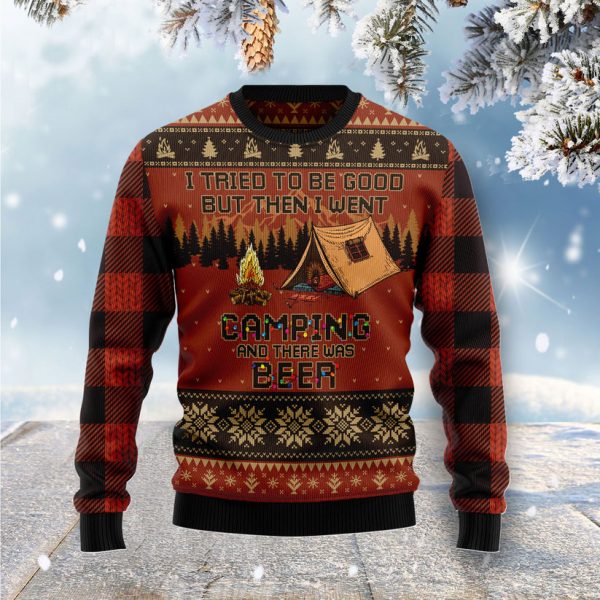 I Tried To Be Good But Then I Went Camping Ugly Christmas Sweater Jezsport.com