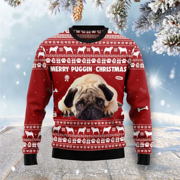 Merry Puggin Christmas Ugly Christmas Sweater Jezsport.com