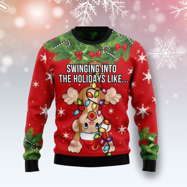 Monkey Swing Into The Holiday - Ugly Christmas Sweater , Christmas Gift Jezsport.com