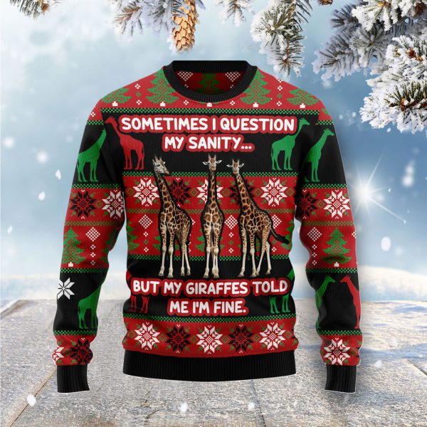 My Sanity Question Giraffe Ugly Christmas Sweater Jezsport.com