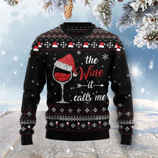 Red Wine It Calls Me Ugly Christmas Sweater Jezsport.com