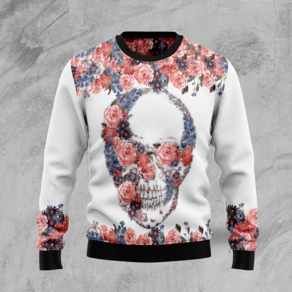 Skull Flowers Ugly Christmas Sweater Jezsport.com