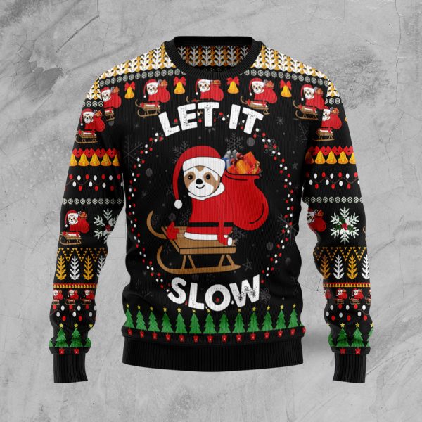 Sloth Let It Slow Ugly Christmas Sweater Jezsport.com