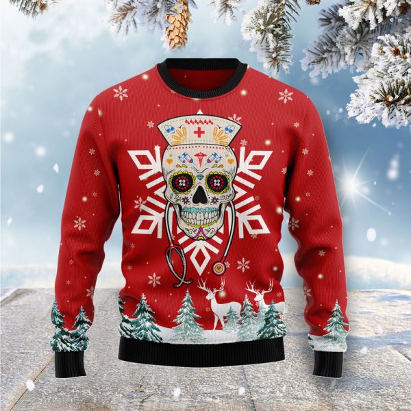 Sugar Skull Nurse Ugly Christmas Sweater Jezsport.com