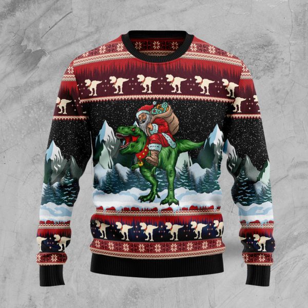 T-rex Santa Claus Ugly Christmas Sweater Jezsport.com