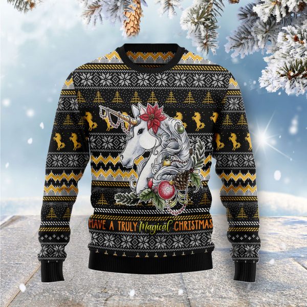 Unicorn Truly Magical Christmas Ugly Christmas Sweater Jezsport.com