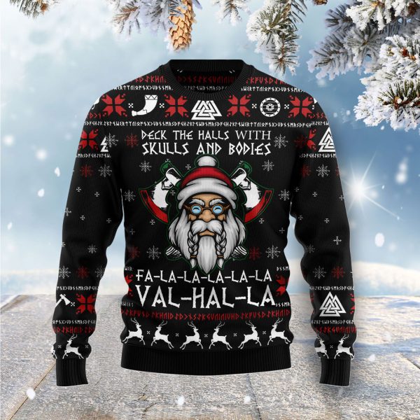 Viking Deck The Halls With Skulls Ugly Christmas Sweater Jezsport.com