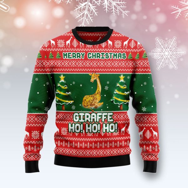 Giraffe Ho Ho Ho Ugly Christmas Sweater Jezsport.com