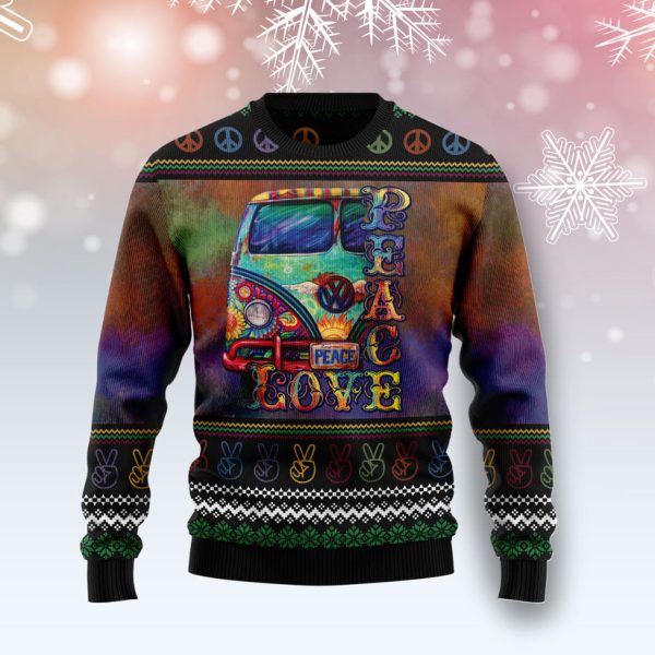 Hippie Peace Love Ugly Christmas Sweater Jezsport.com