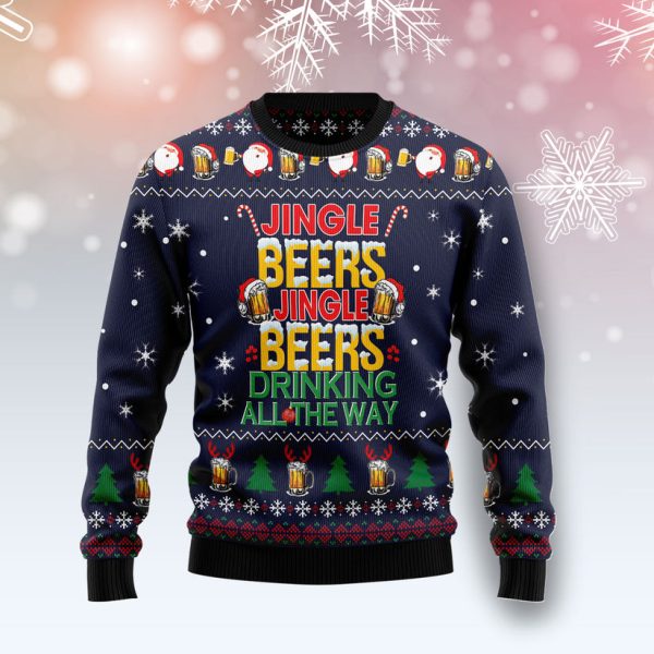 Jingle Beers Drinking All The Ways Ugly Christmas Sweater Jezsport.com