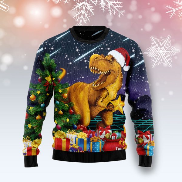 Merry T-rex Christmas Ugly Christmas Sweater Jezsport.com