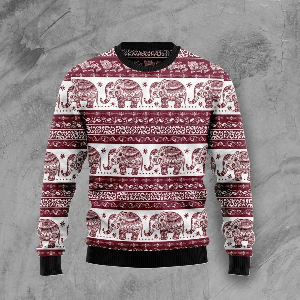 Red Elephant Mandala Ugly Christmas Sweater Jezsport.com