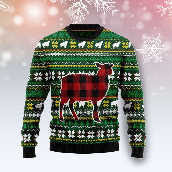 Sheep Red Plaid Ugly Christmas Sweater Jezsport.com