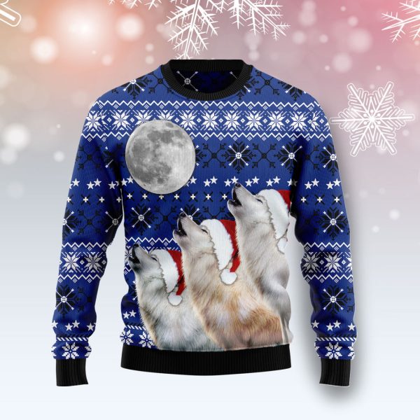 Wolf Howling Moon Ugly Christmas Sweater Jezsport.com