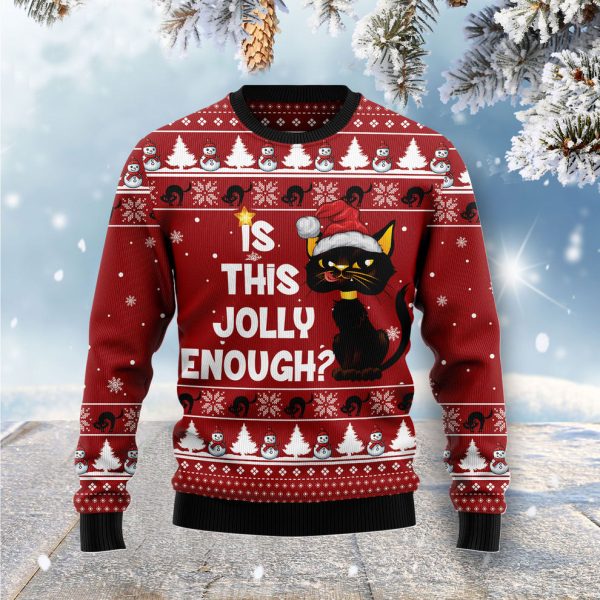 Is This Jolly Enough Black Cat Ugly Christmas Sweater, Christmas Gift Jezsport.com