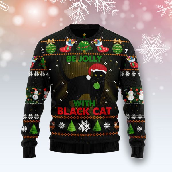 Black Cat Be Jolly Ugly Christmas Sweater Jezsport.com