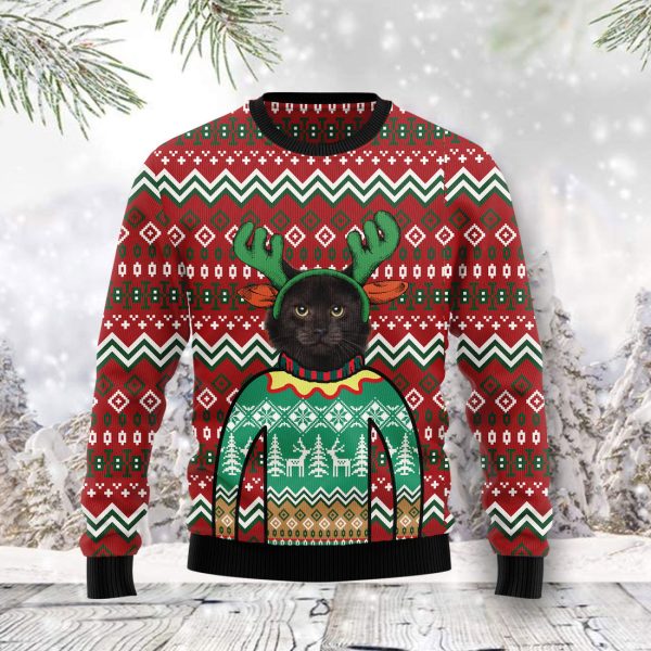 Black Cat Christmas Awesome Ugly Christmas Sweater Jezsport.com