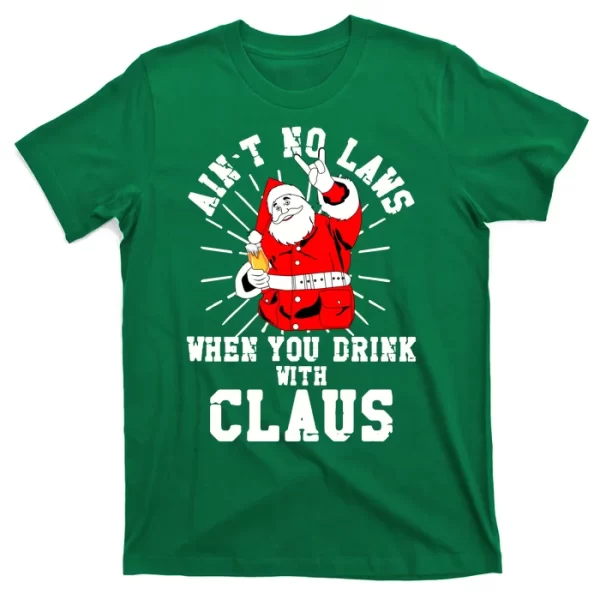 Funny Drinking With Santa Claus T Shirt For Men, Christmas Shirt For Girl Jezsport.com