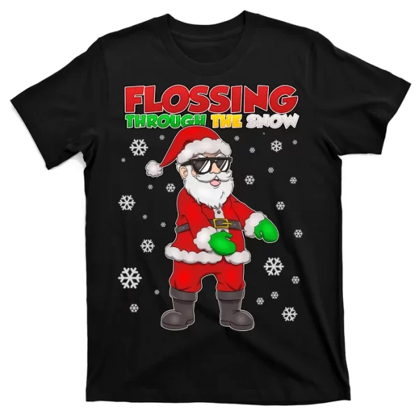 Flossing Through The Snow Santa T ShirtFor Men, Christmas Shirt For Girl Jezsport.com