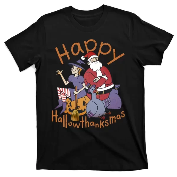 Happy Hallowthanksmas Funny Holiday T Shirt For Men, Christmas Shirt For Girl Jezsport.com