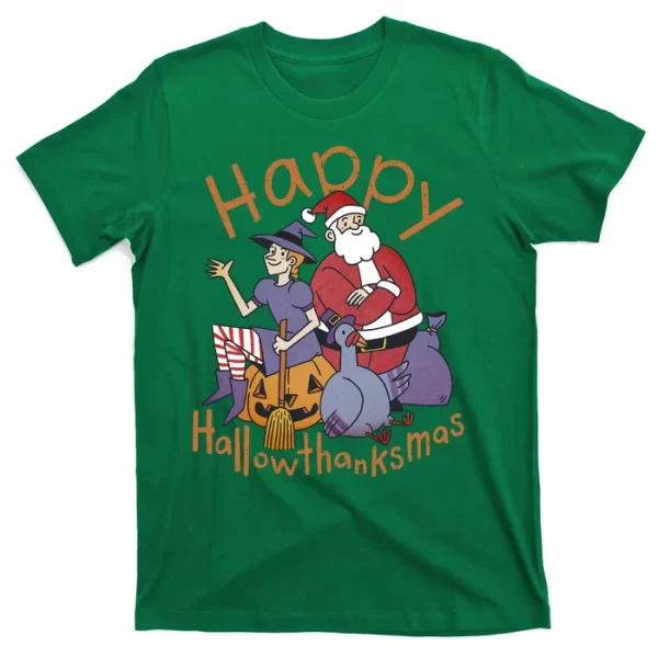 Happy Hallowthanksmas Funny Holiday T Shirt For Men, Christmas Shirt For Girl Jezsport.com