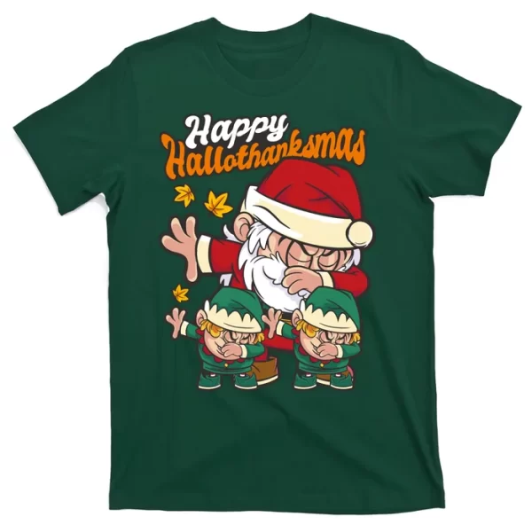 Happy Hallotthanksmas Santa And His Elves T Shirt For Men, Christmas Shirt For Girl Jezsport.com