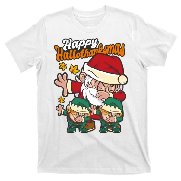 Happy Hallotthanksmas Santa And His Elves T Shirt For Men, Christmas Shirt For Girl Jezsport.com