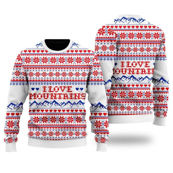 I Love Mountains Pattern Ugly Christmas Sweater For Men & Women Christmas Gift Sweater Jezsport.com