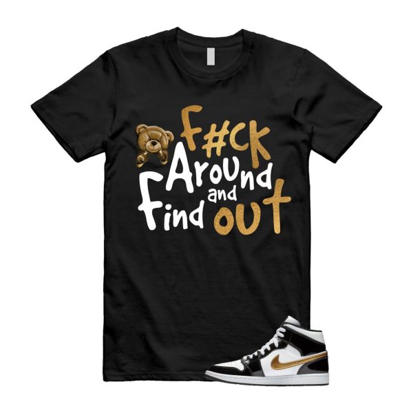 Metallic Gold Patent Black White Air 1 Mid T Shirt Match FCK ,852542-007 Jezsport.com