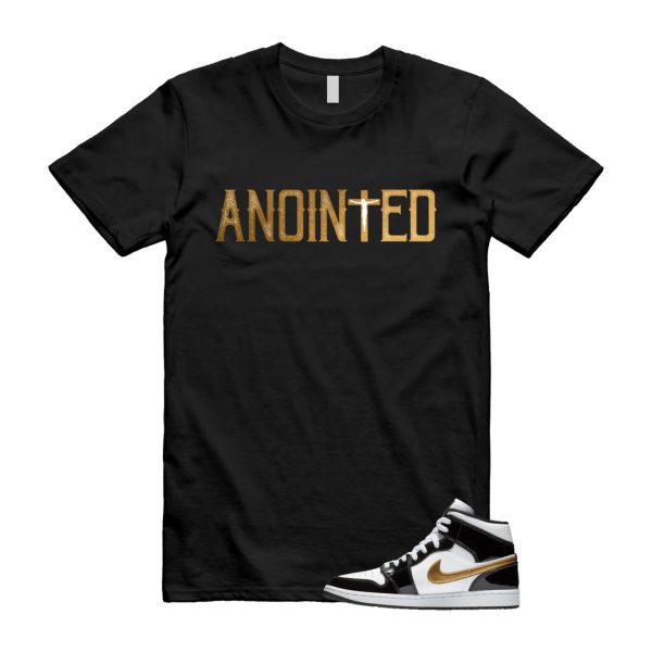 Metallic Gold Patent Black White Air 1 Mid T Shirt Match ANOINTED ,852542-007 Jezsport.com