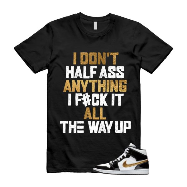 Metallic Gold Patent Black White Air 1 Mid T Shirt Match HALF Jezsport.com